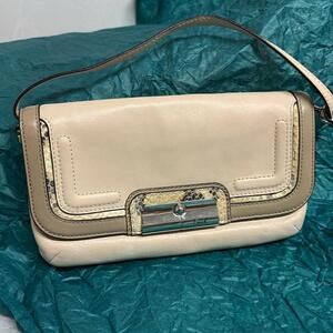 Coach Cream and Tan Shoulder Bag